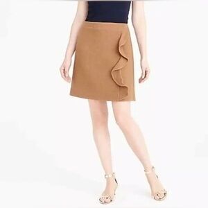 NWT J.Crew Mercantile Wool Blend Ruffle Front Mini Skirt Camel Size 00 $80